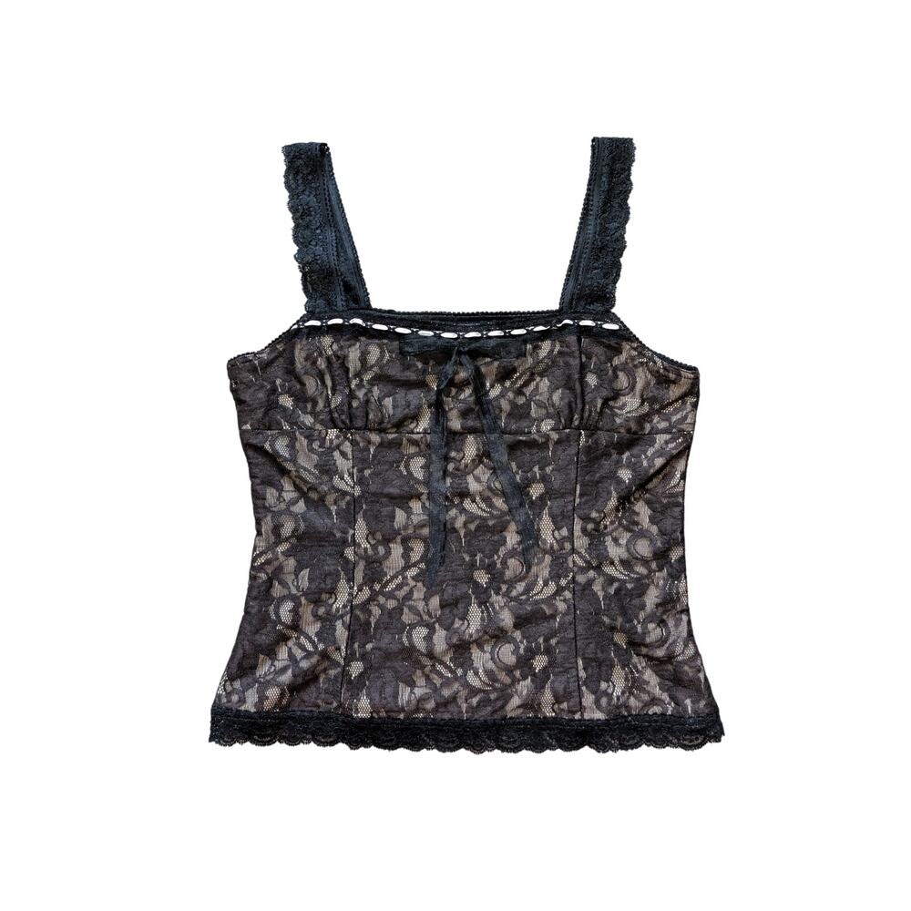 Y2K Doncaster Signature Corset Top Womens M Brown-Black Lace Grunge Whimsigoth